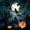 Halloween Funny poster Huner House Pumkin Lantern bat spider characters Night sky full moon fantasy 2023 illustration