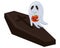 Halloween ghost floating with coffin