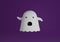 Halloween ghost floating on purple background