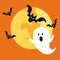 Halloween ghost. Halloween full moon ghost and bat icon