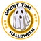 Halloween ghost time logo, cartoon style