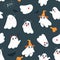 Halloween ghosts seamless pattern. Scary creepy ghostly print, cartoon spooky ghosts and bat party graphic. Magic classy