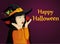 Halloween.Girl in hat and witch costume is surprised. wow. Vector