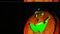 Halloween glowing pumpkins with black background. Orange glow light inside of carved pumpkin head. Dark smile face. TV