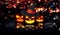 Halloween Glowing Pumpkins Night City Bokeh Background 3D