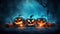 Halloween glowing pumpkins in a spooky night