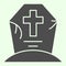 Halloween grave solid icon. Cemetery with cross glyph style pictogram on white background. Creepy tombstone with crack