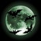 Halloween green full Moon on a dark background with bats