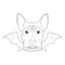 Halloween greeting card for coloring. Basenji dog dressed as a bat with costume ears and wings