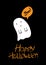 Halloween greeting card in . Cute doodles for Halloween Party with lettering calligraphy text decorations on black