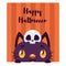 Halloween greeting card with a cute peeking black cat