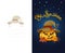 Halloween greeting card with scary pumpkin wearing hat