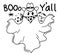 Halloween grost cowboy illustration. Vector hand drawn halloween cute ghost in cowboy hat and bandanna and Boo holiday text