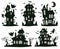 Halloween haunted houses. Cartoon spooky halloween ghost castles, monsters houses isolated vector symbols set. Creepy