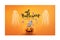 Halloween having fun sale promotion poster with halloween candy and halloween ghost balloons and pumpkin orange background