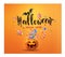 Halloween having fun sale promotion poster with halloween candy and halloween ghost balloons and pumpkin orange background,Scary a