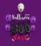 Halloween having fun sale promotion poster with halloween candy and halloween ghost balloons and pumpkin orange background,Scary a