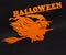 Halloween holiday metal top view image of orange witch over black background