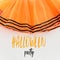 Halloween holiday minimal top view image of orange tulle skirt costume over white wooden background. Text HALLOWEEN PARTY.