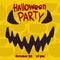 Halloween holiday party invitation. Scary face and pumpkin pattern on the background. Vector drawing