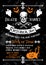 Halloween holiday poster of spooky skeleton skull
