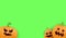 Halloween Horizontal web Banner or poster with Halloween scary pumpkins isolated on green screen background. Funky kids