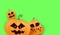 Halloween Horizontal web Banner or poster with Halloween scary pumpkins isolated on green screen background. Funky kids