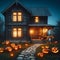 Halloween house sits spooky on street, waiting for trick and treaters