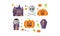 Halloween icons set, castle, vampire, skull and bones, pumpkin, coffin vector Illustration on a white background