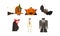 Halloween icons set, witch, pumpkin, vampire, bat, scary, skeleton, zombie, design elements for a holiday vector