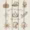 Halloween icons on white wooden background