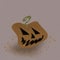 Halloween illustration, square format, magic pumpkin face walking in waves, laughing evilly, on a beige background