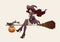 Halloween illustration.Witch on a broomstick