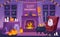 Halloween interior. Magic house party celebration indoors scary home, messy room horror decorative object, chair night