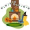 Halloween interior. vector illustration of house room halloween cartoon scary