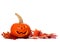 Halloween Jack o Lantern with autumn leaves border on white