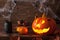 Halloween Jack O Lantern pumpkin spiders leaves