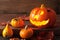 Halloween Jack O Lantern pumpkin spiders leaves