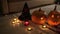 Halloween jack-o-lantern pumpkins. Home decorated with traditional Halloween symbols.