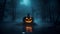 Halloween Jack-o\\\'-lantern in a spooky lake, spooky and scary night background, Trick or treat, October, autumn