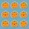 Halloween kawaii cute pumpkin icons isolated on blue gray background.