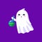 Halloween kawaii ghost holds a brew potion flask