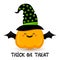 Halloween kawaii pumpkin with hat. Vector holiday cartoon illustration