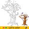 Halloween kids coloring with template scary dead tree