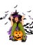 Halloween kids, Happy scary girl dressed up in halloween costumes of witch, sorcerer and vampire Dracula for pumpkin patch