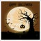 Halloween landscape with tree, moon and glowing pumpkin