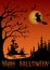 Halloween Landscape with Witch