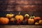 halloween leaf autumn orange fall wooden season foliage wood background pumpkin. Generative AI.