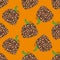 Halloween leopard pumpkin seamless pattern on orang background. Vector cartoon illustration.