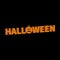 Halloween Lettering 3D text banner with sad orange pumpkin silhouette. Greeting card. Flat design. Black baby background